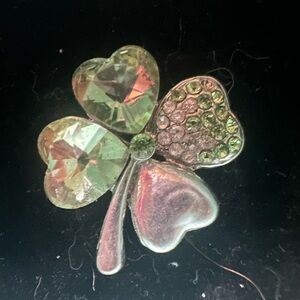 Crystal Clover Shamrock Brooch - Iridescent Green